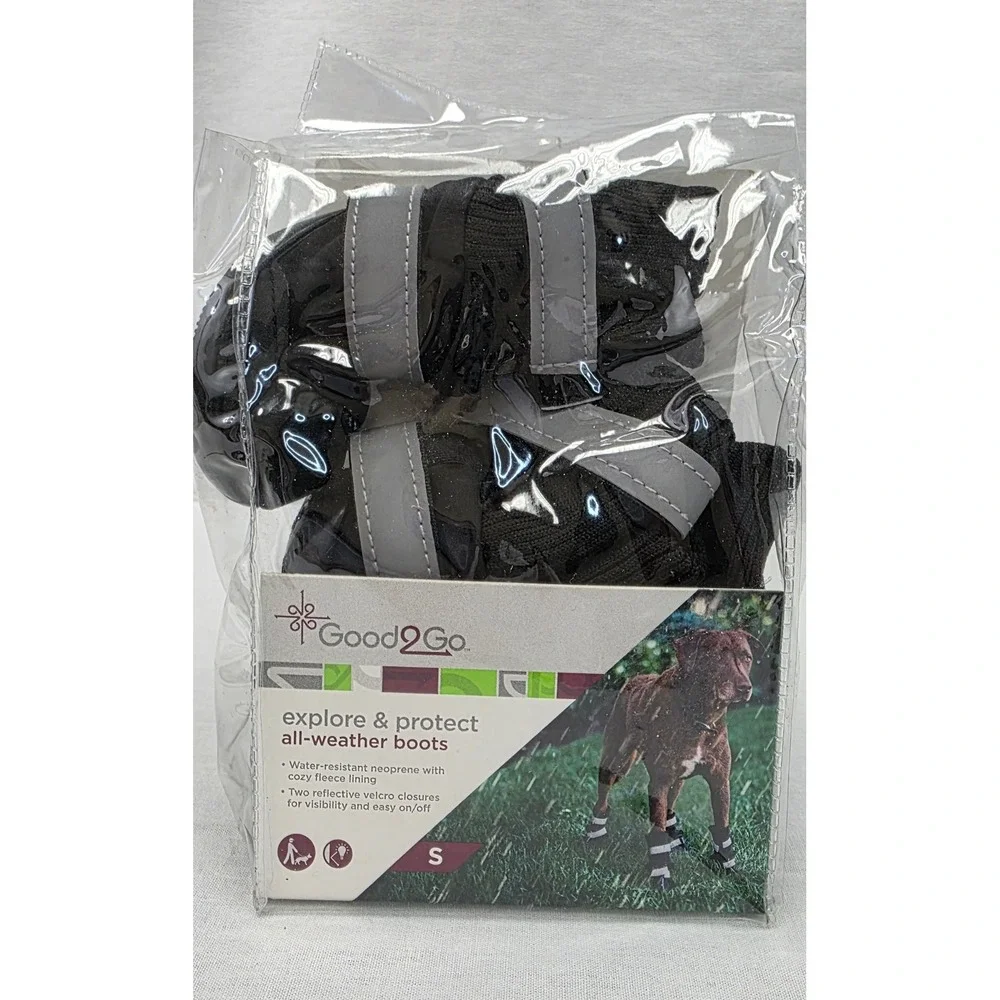 Good2Go Black All Weather Dog Boots‎ Size S Reflective Neoprene